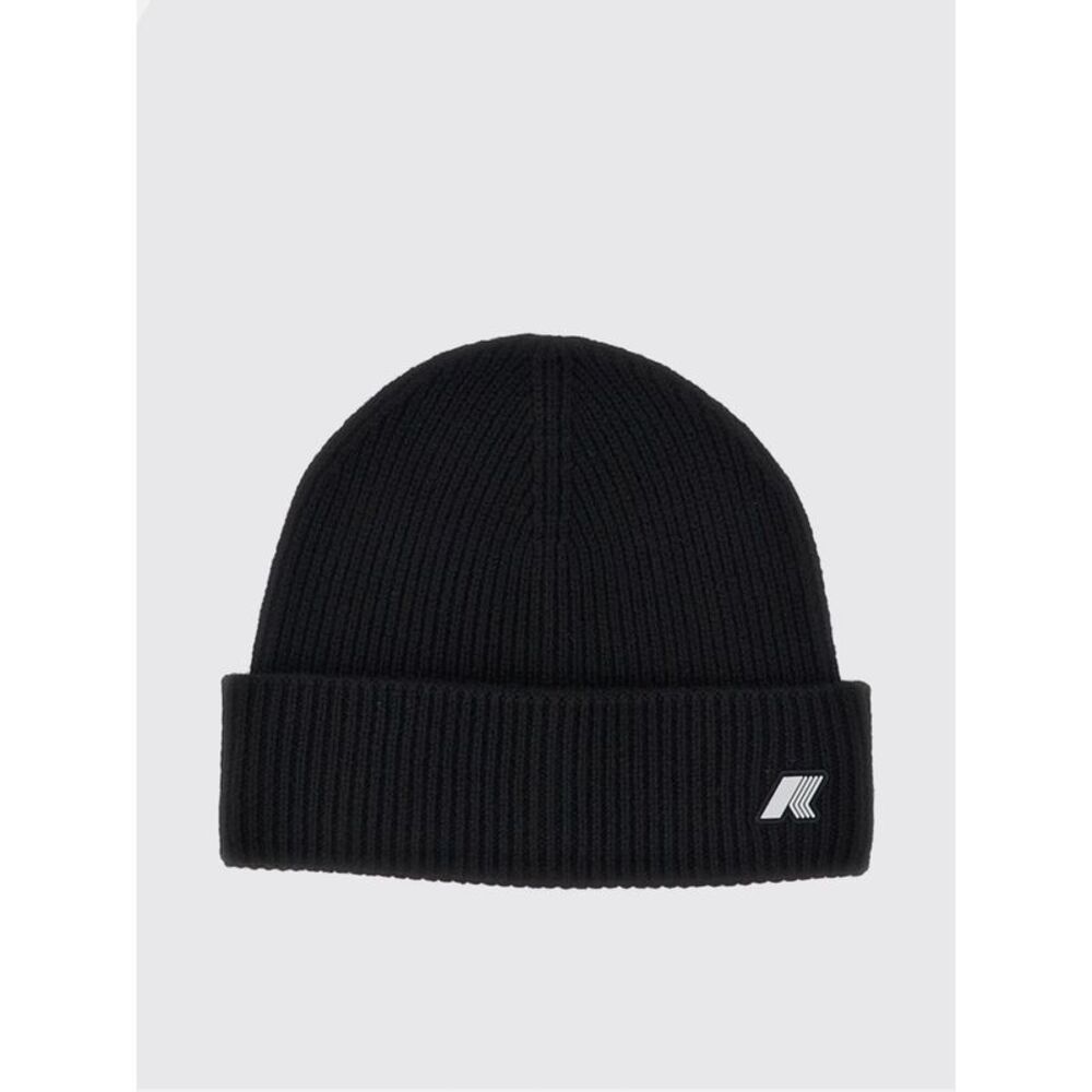 K-Way Men K-Way Brice Ribbed Wool Beanie Hat With Turn-Up Cuff And Rubber Logo